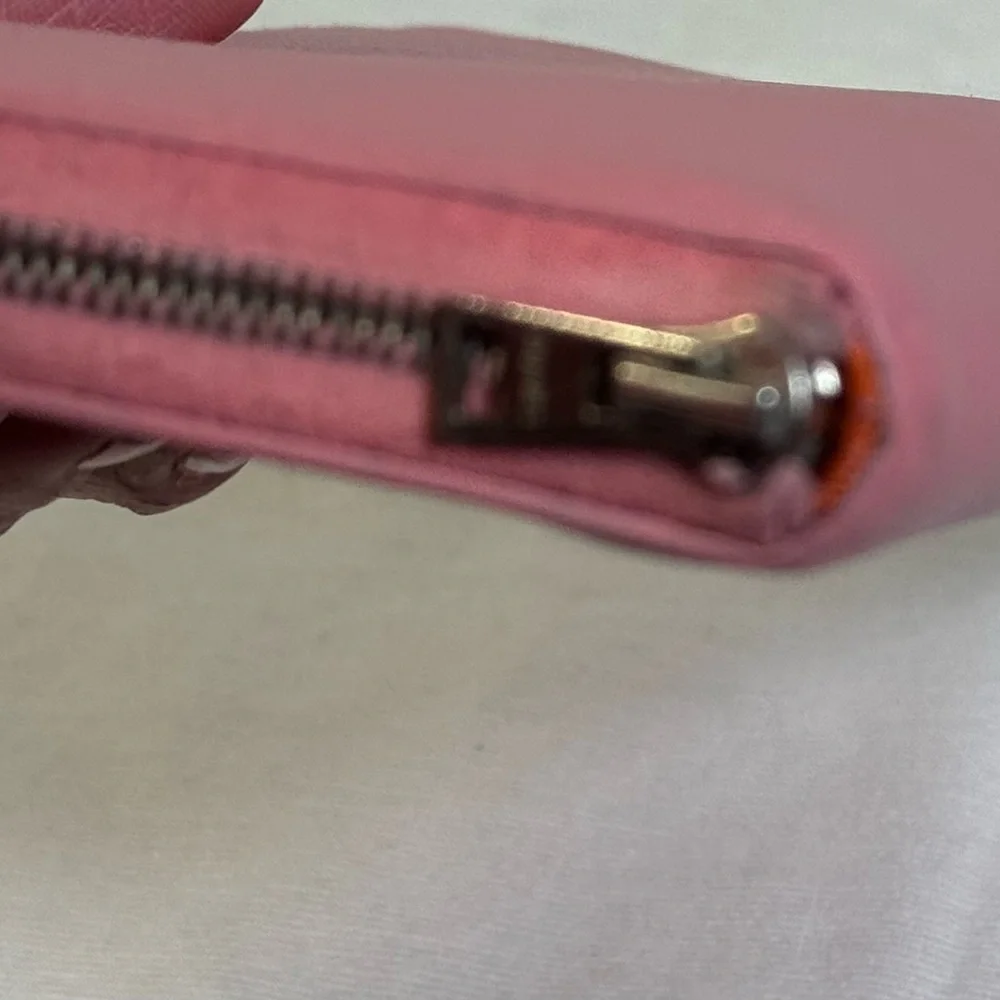 HERMES  Zip Around Long Wallet Epsom pink with‎ orange interior EUC